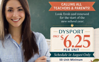 Smiling woman beside a back-to-school promo with 'Reset & Refresh' and a $6.25 per unit price sign.